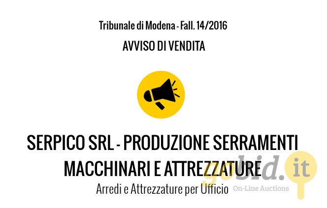 Serpico Srl - Macchinari e Attrezzature - Fall. 14/2016 - Trib. di Modena - Avviso 2