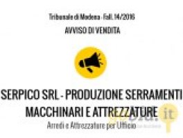 Serpico Srl - Macchinari e Attrezzature - Avviso di Vendita - Fall. 14/2016 - Trib. di Modena