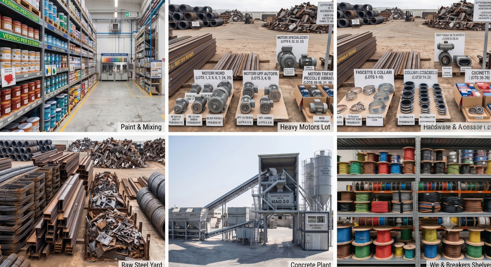 Material elétrico e cabos - Partes de instalações e materiais ferrosos - Acessórios mecânicos, motores e tintas - Concordata Plena Liquidatória Homologada 35/2015 - Tribunal de Perugia